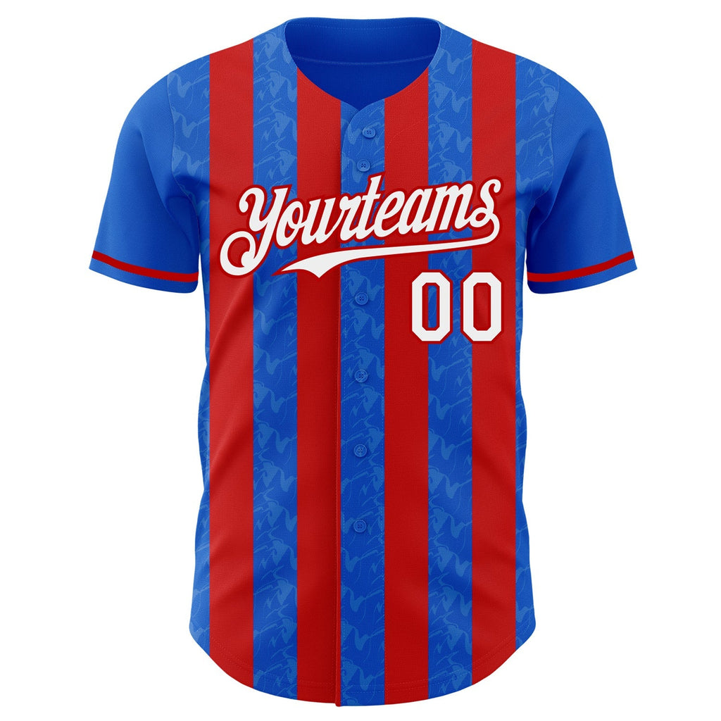 Custom Thunder Blue White-Red Classic Vertical Stripe Fluid Liquid Texture Authentic Baseball Jersey