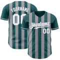 Custom Midnight Green White-Gray Classic Vertical Stripe Fluid Liquid Texture Authentic Baseball Jersey