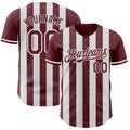 Custom Burgundy-White Classic Vertical Stripe Fluid Liquid Texture Authentic Baseball Jersey