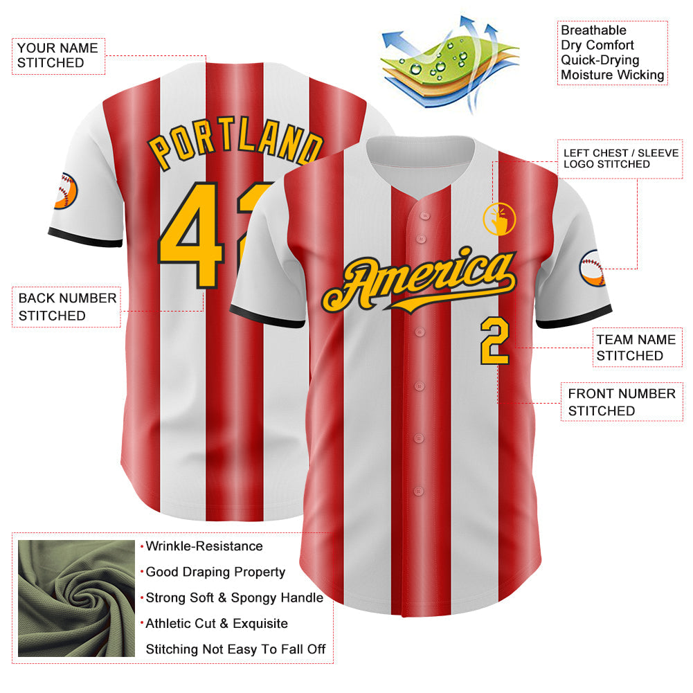 Custom White Gold Red-Black Gradient Vertical Stripe Argentina Style Authentic Baseball Jersey