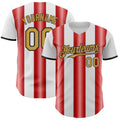 Custom White Old Gold Red-Black Gradient Vertical Stripe Argentina Style Authentic Baseball Jersey