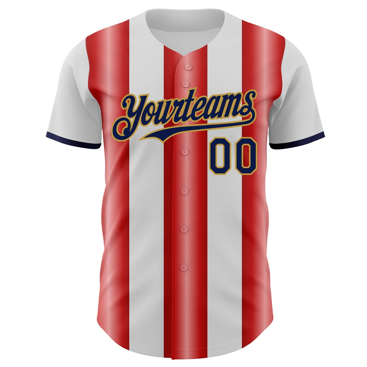 Custom White Navy Red-Old Gold Gradient Vertical Stripe Argentina Style Authentic Baseball Jersey