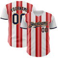 Custom White Navy Red-Old Gold Gradient Vertical Stripe Argentina Style Authentic Baseball Jersey