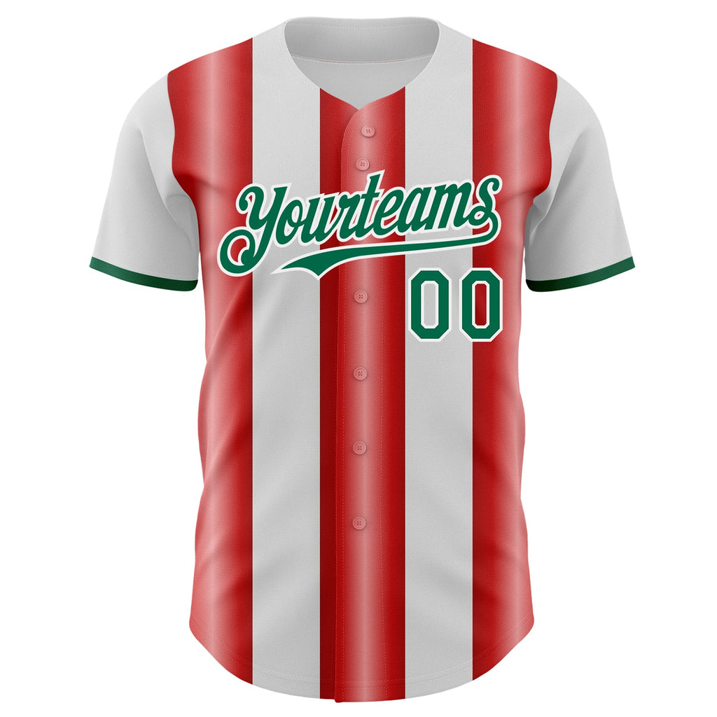 Custom White Kelly Green-Red Gradient Vertical Stripe Argentina Style Authentic Baseball Jersey