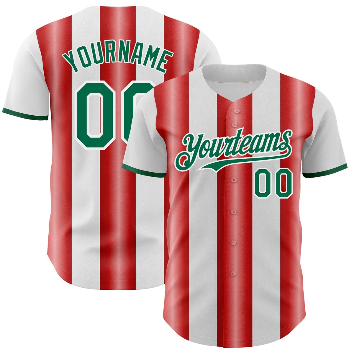 Custom White Kelly Green-Red Gradient Vertical Stripe Argentina Style Authentic Baseball Jersey