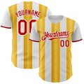Custom White Red-Gold Gradient Vertical Stripe Argentina Style Authentic Baseball Jersey