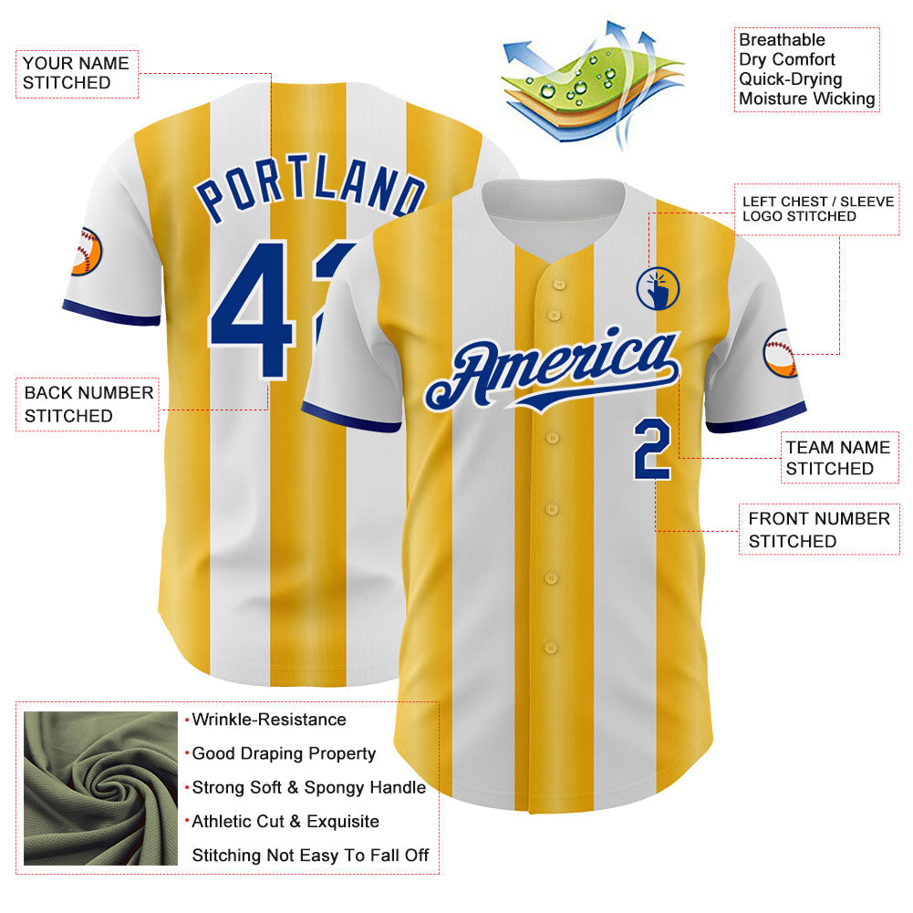 Custom White Royal-Gold Gradient Vertical Stripe Argentina Style Authentic Baseball Jersey