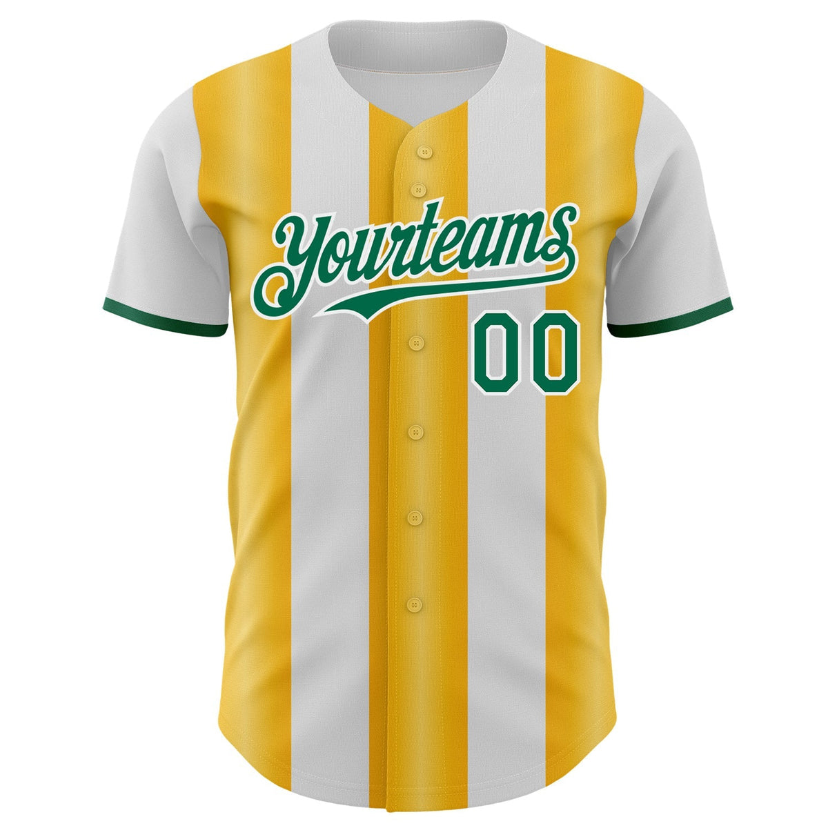 Custom White Kelly Green-Gold Gradient Vertical Stripe Argentina Style Authentic Baseball Jersey