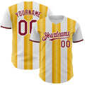 Custom White Crimson-Gold Gradient Vertical Stripe Argentina Style Authentic Baseball Jersey