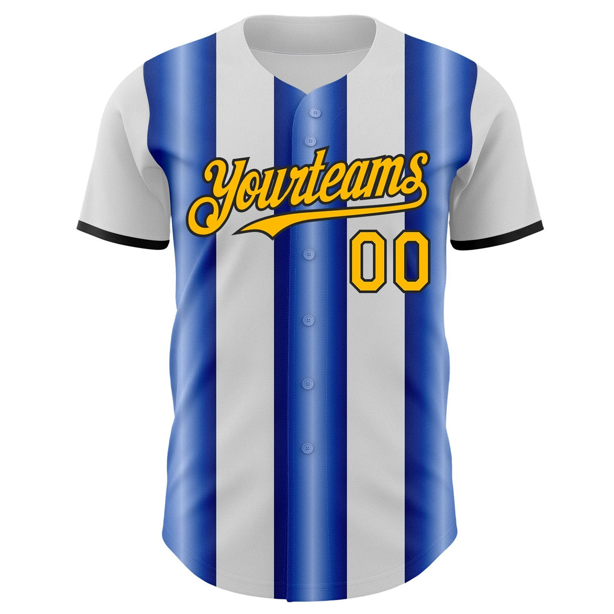 Custom White Gold Royal-Black Gradient Vertical Stripe Argentina Style Authentic Baseball Jersey