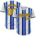 Custom White Gold Royal-Black Gradient Vertical Stripe Argentina Style Authentic Baseball Jersey
