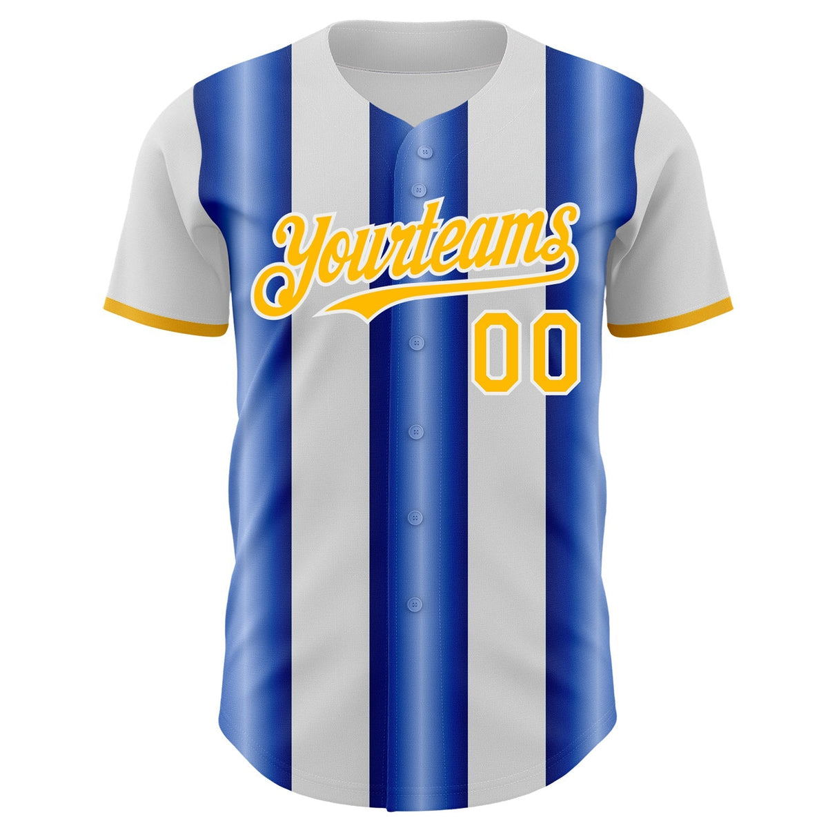 Custom White Gold-Royal Gradient Vertical Stripe Argentina Style Authentic Baseball Jersey