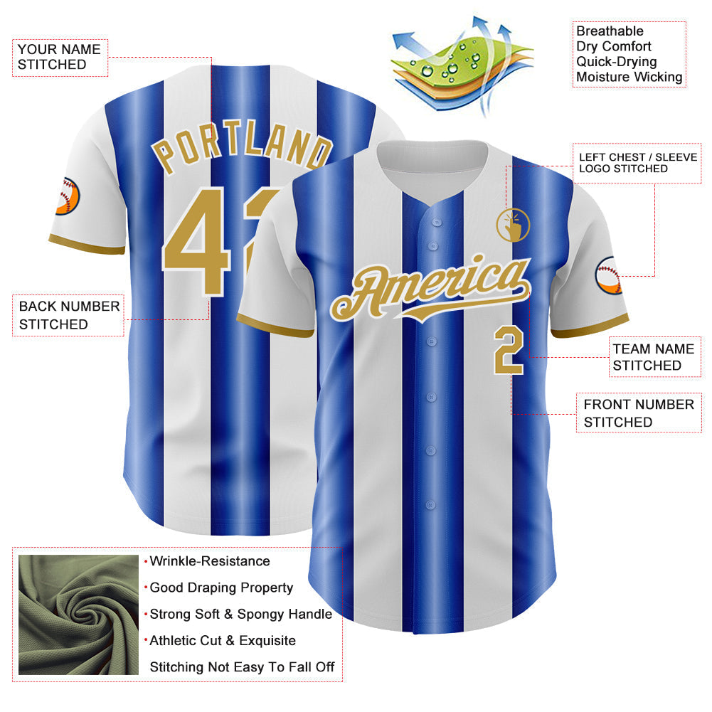 Custom White Old Gold-Royal Gradient Vertical Stripe Argentina Style Authentic Baseball Jersey