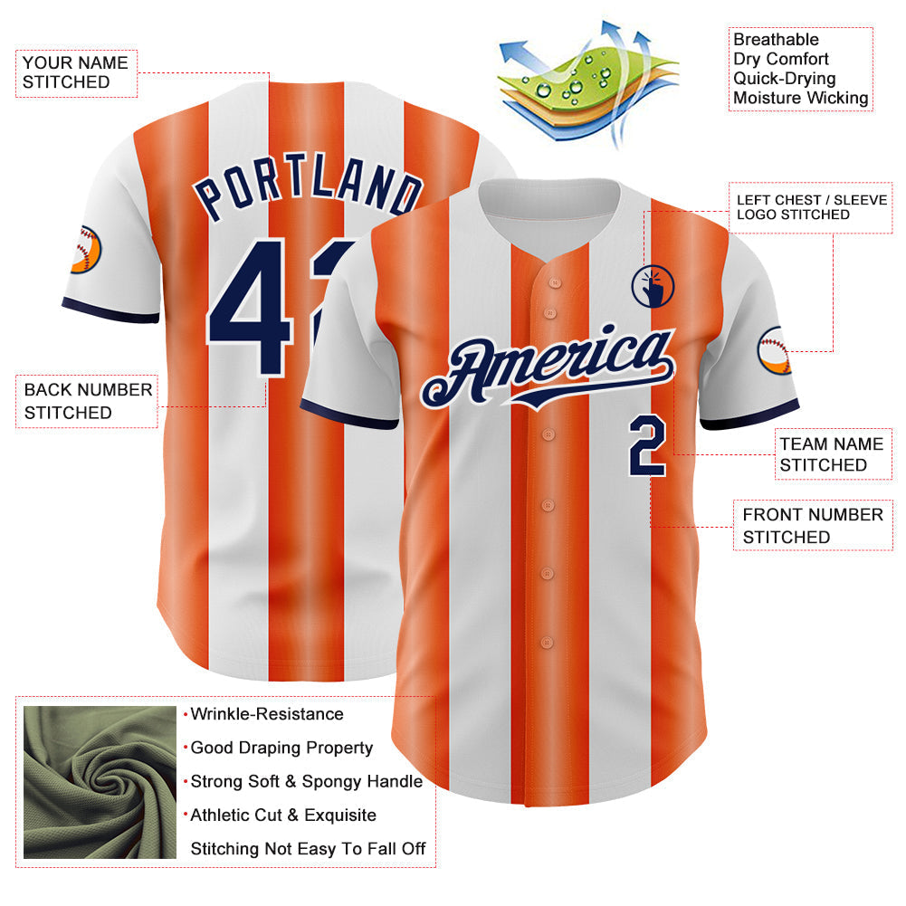 Custom White Navy-Orange Gradient Vertical Stripe Argentina Style Authentic Baseball Jersey