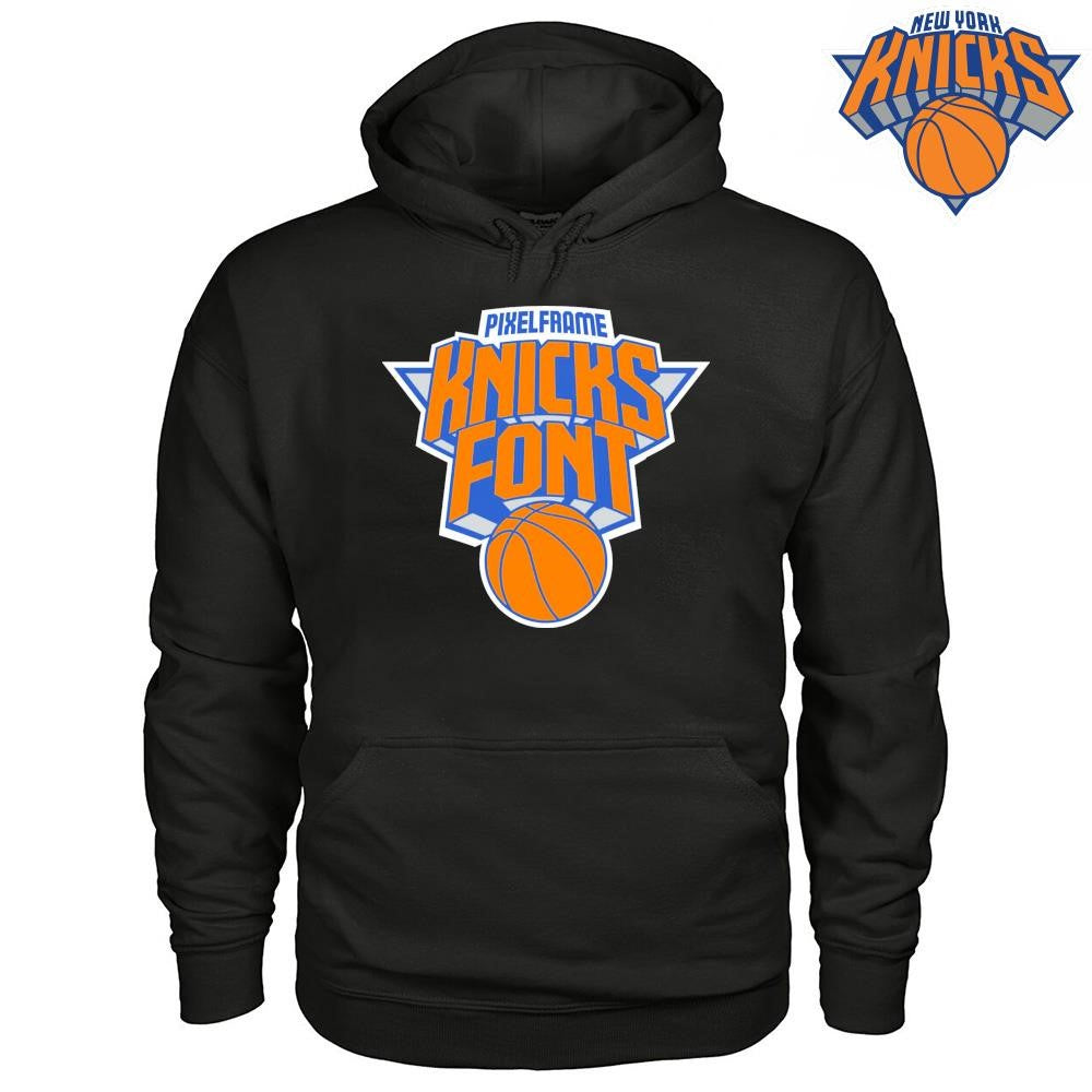 Pixelframe New York Knicks Logo Font Orange Blue Basketball Shirt