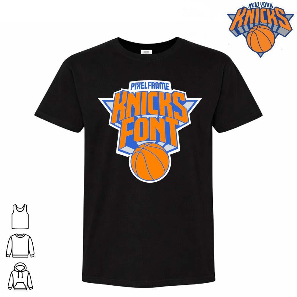 Pixelframe New York Knicks Logo Font Orange Blue Basketball Shirt