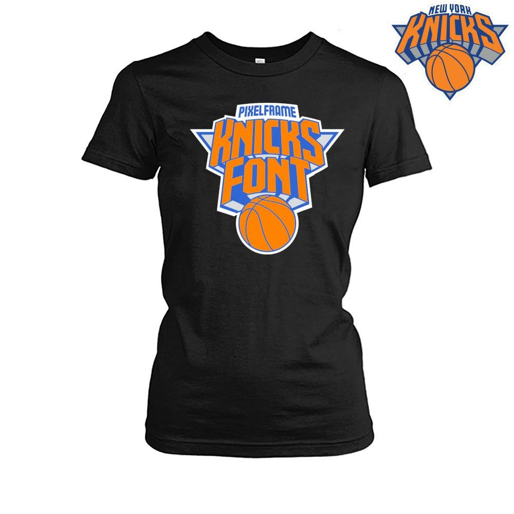 Pixelframe New York Knicks Logo Font Orange Blue Basketball Shirt