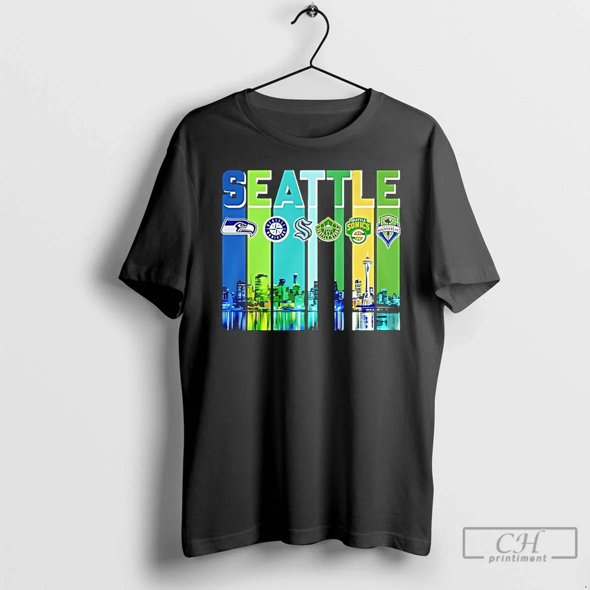 Premium Sports In Seattle City Skyline T Shirts