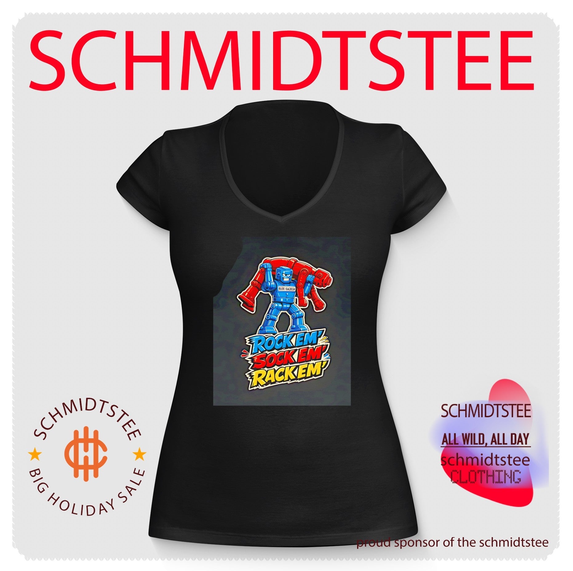 Rock em’ sock em’ rack em’ robot graphic shirt
