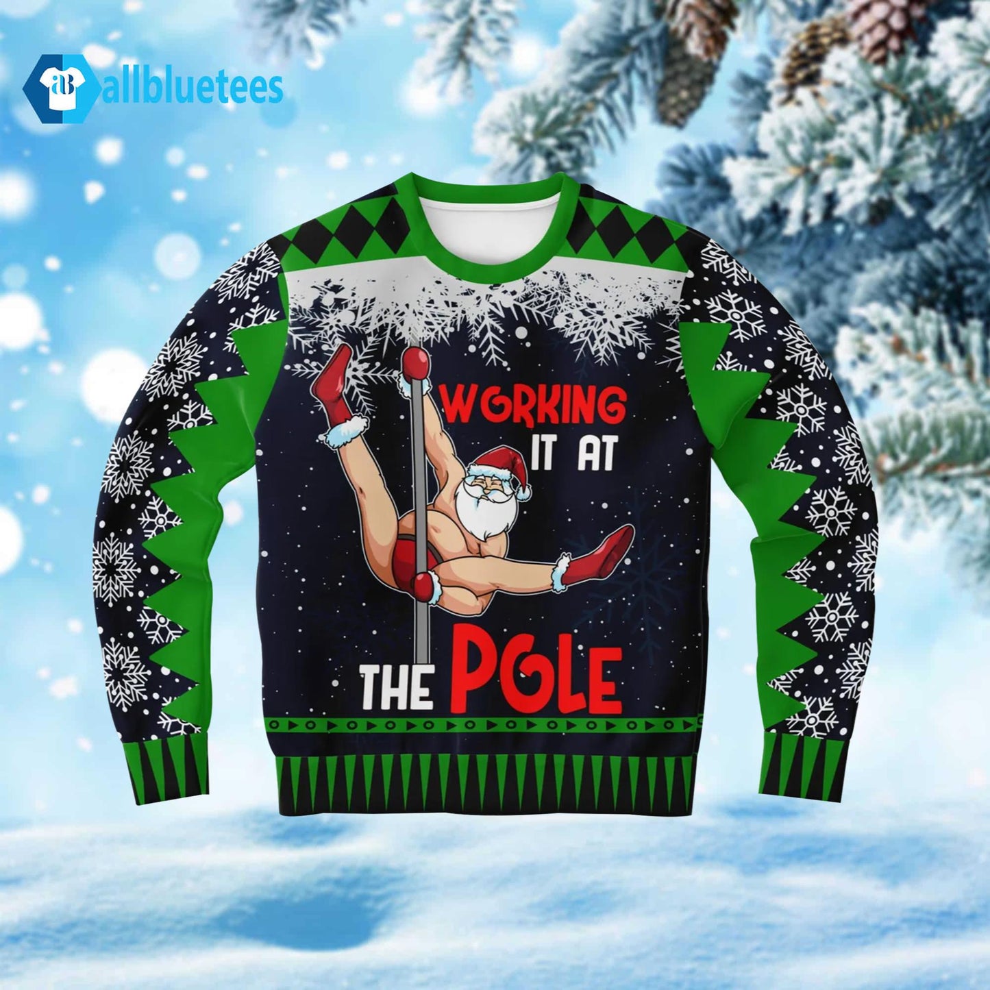 Santa Working It At The Pole Ugly Christmas Sweater