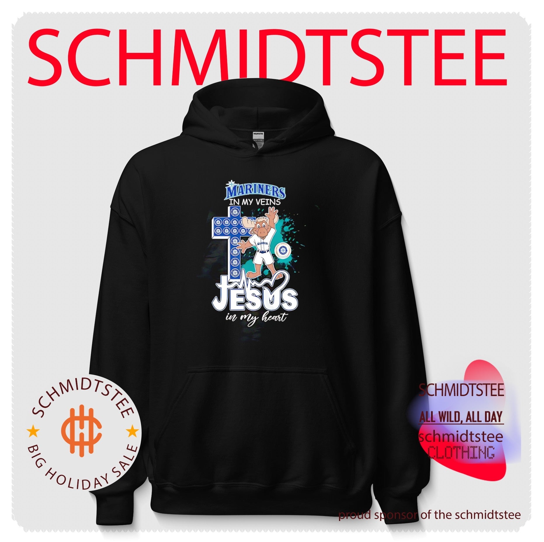 Seattle Mariners mascot Mariners in my veins cross Jesus in my heart shirt