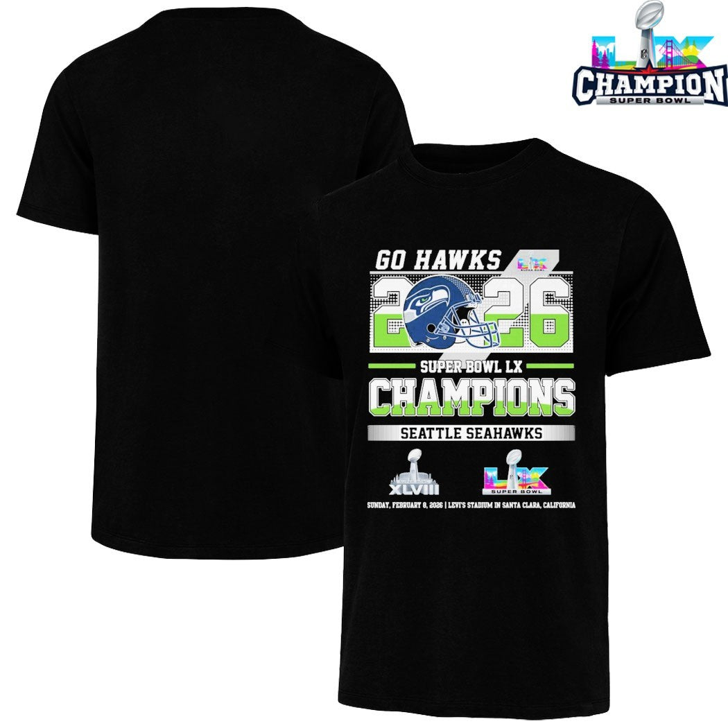 Seattle Seahawks Go Hawks Super Bowl Lx Champions 2026 Helmet Score T-shirts