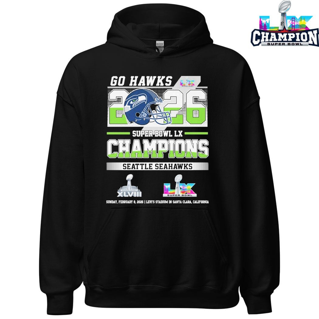 Seattle Seahawks Go Hawks Super Bowl Lx Champions 2026 Helmet Score T-shirts