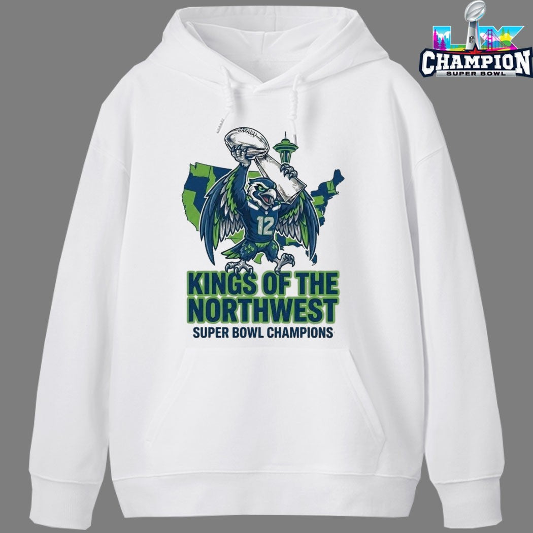 Seattle Seahawks Kings Of The Northwest Super Bowl LX Champions 2026 Mascot Trophy T-shirts