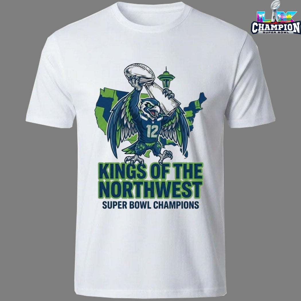 Seattle Seahawks Kings Of The Northwest Super Bowl LX Champions 2026 Mascot Trophy T-shirts