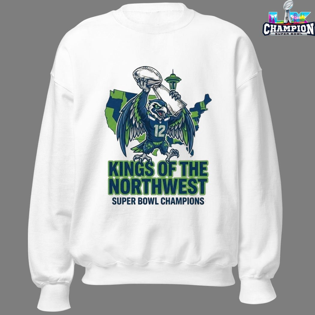 Seattle Seahawks Kings Of The Northwest Super Bowl LX Champions 2026 Mascot Trophy T-shirts