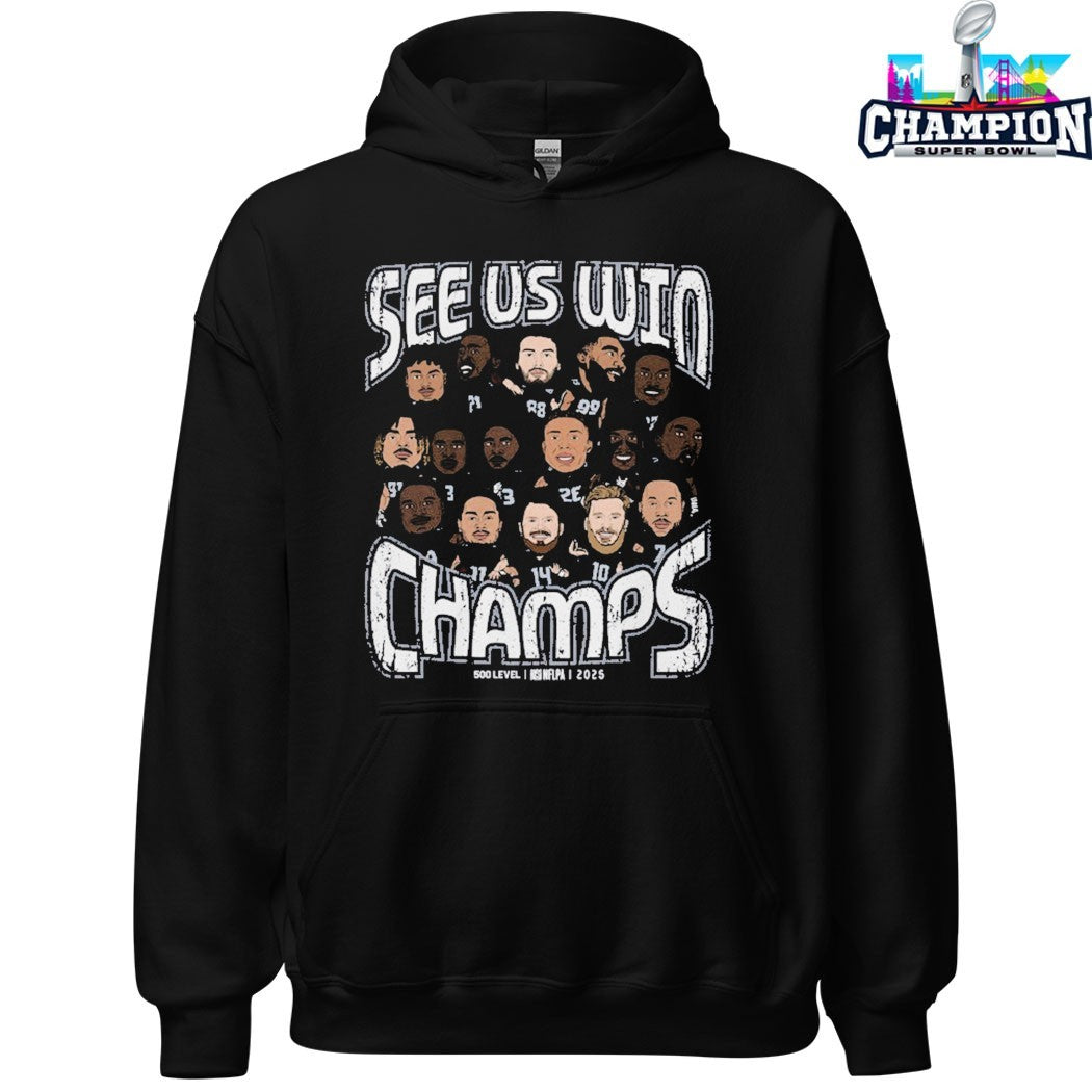 See Us Win Seattle Seahawks Super Bowl Lx Champions 2025 Caricature Shirt