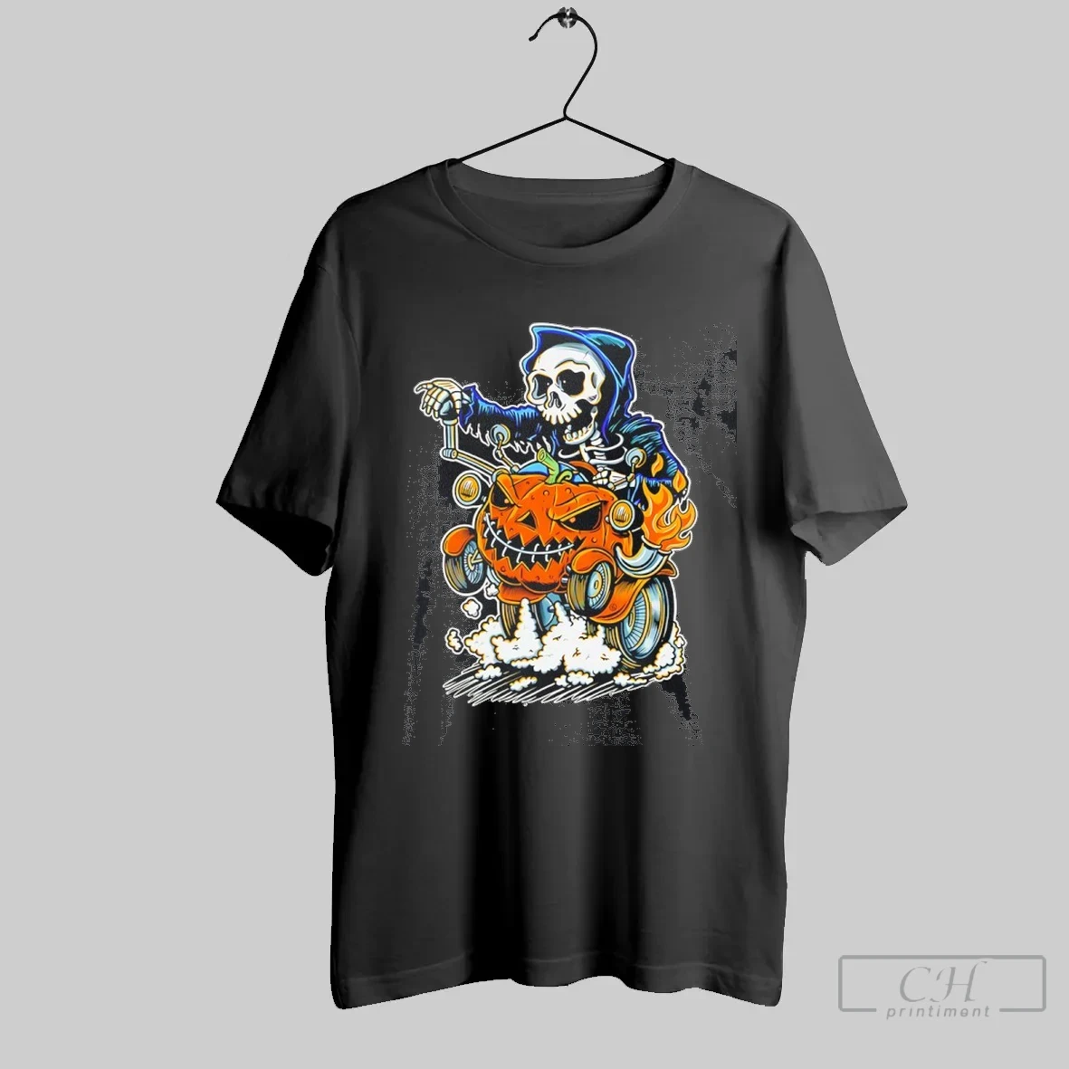 Skeleton Hot Rod Pumpkin Happy Halloween Classic Mens T Shirt