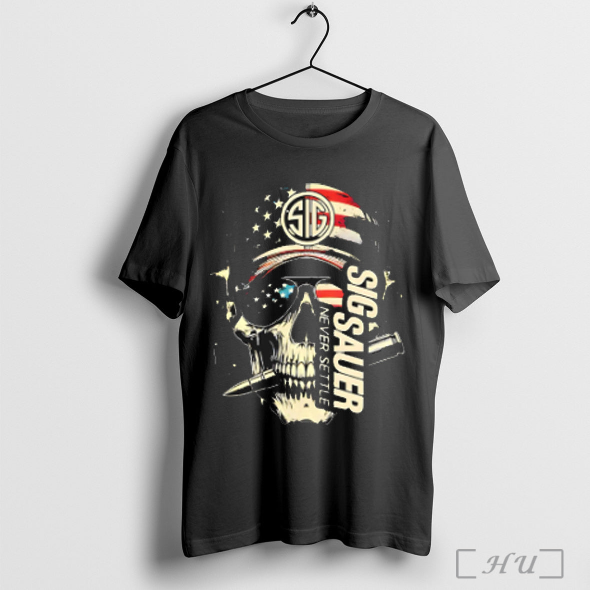 Skull Sig Sauer Never Settle T Shirt