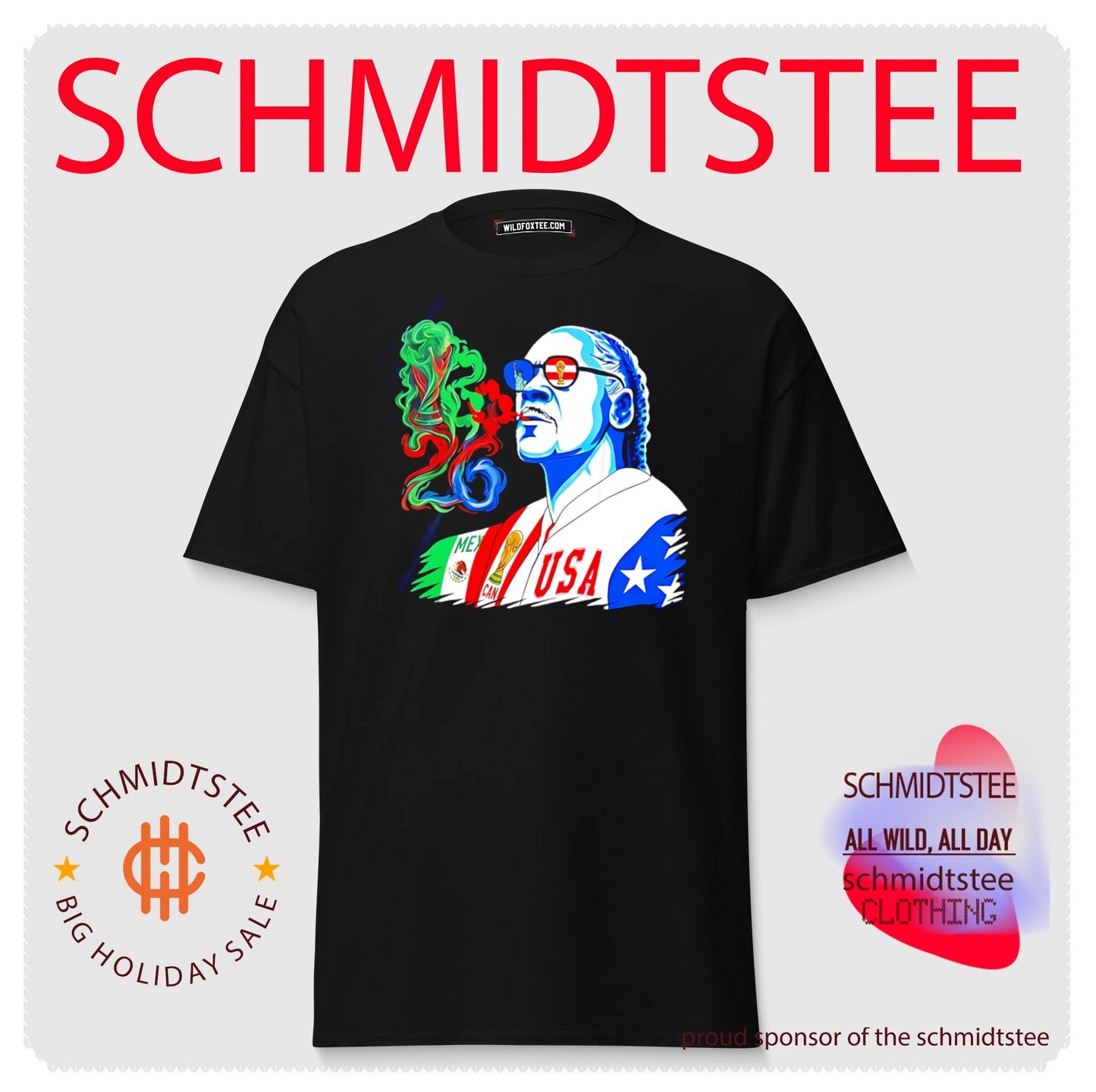 Snoop Dogg wearing glasses with the FIFA World Cup logo shirt