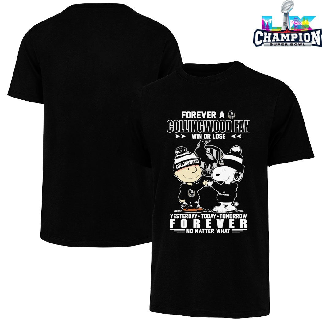 Snoopy And Charlie Brown Forever A Collingwood Magpies Win Or Lose Forever No Matter What T-shirts