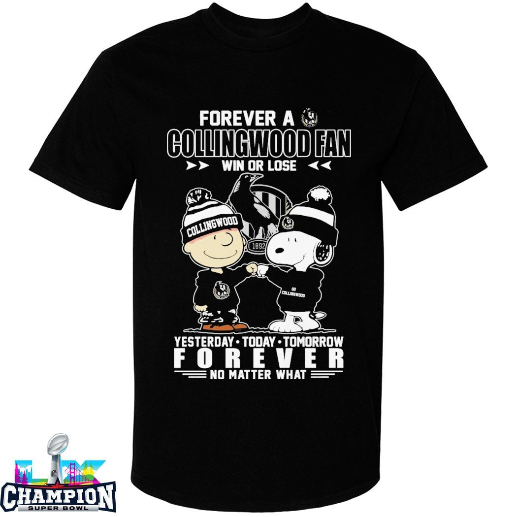 Snoopy And Charlie Brown Forever A Collingwood Magpies Win Or Lose Forever No Matter What T-shirts