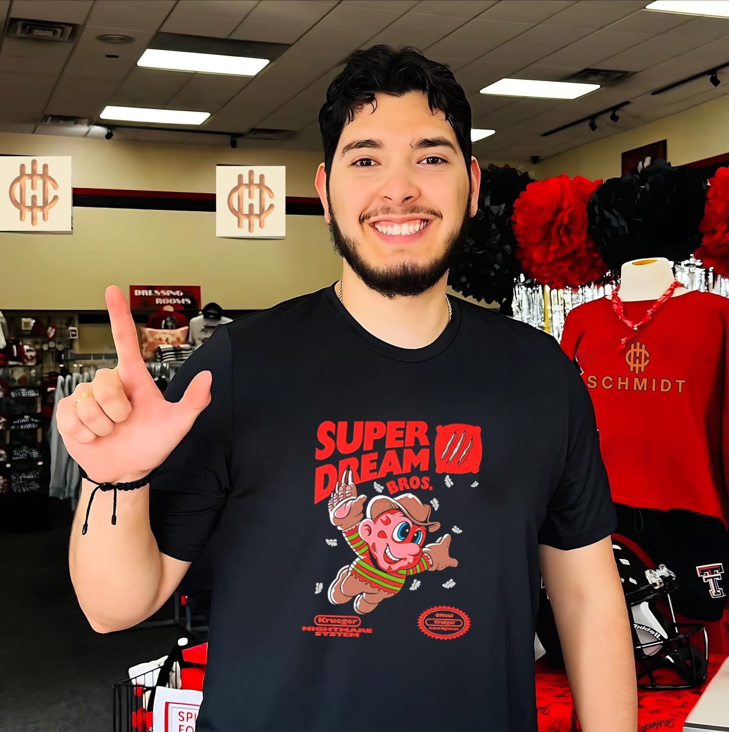 Super Dream Bros Freddy Krueger features Super Mario Bros shirt