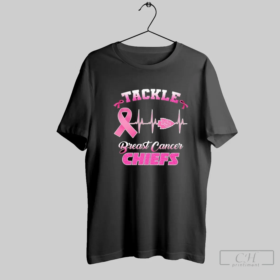 Tackle Breast Cancer Kansas City Chiefs Heartbeat Awareness T Shirt