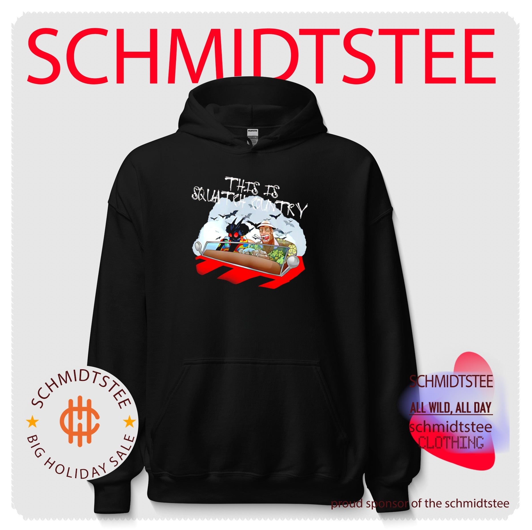 This is squatch country Cryptid Chronicles collection with Mothman and Sasquatch shirt