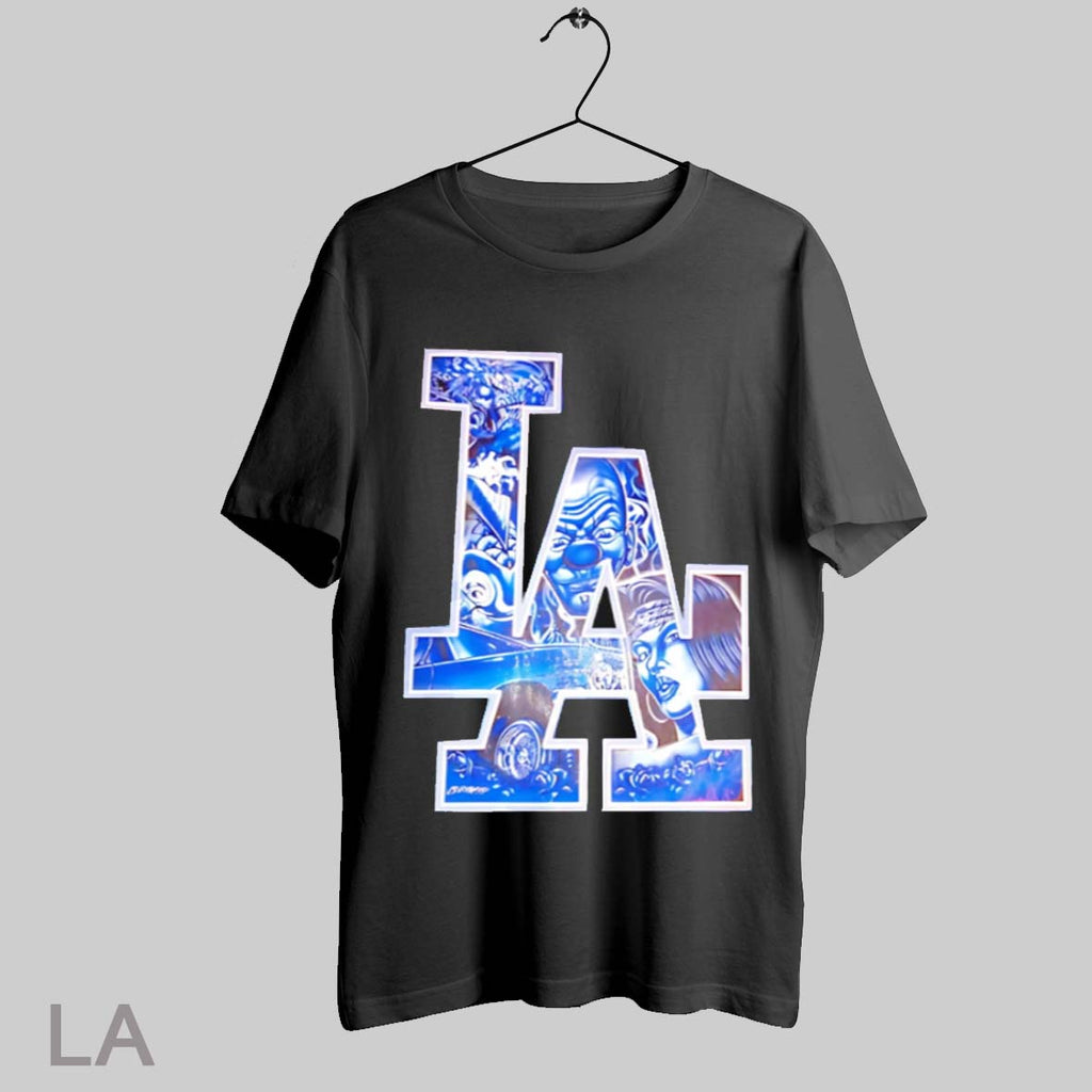 Top La Dodgers Gangster Clown Blue Camo Streetwear T Shirt