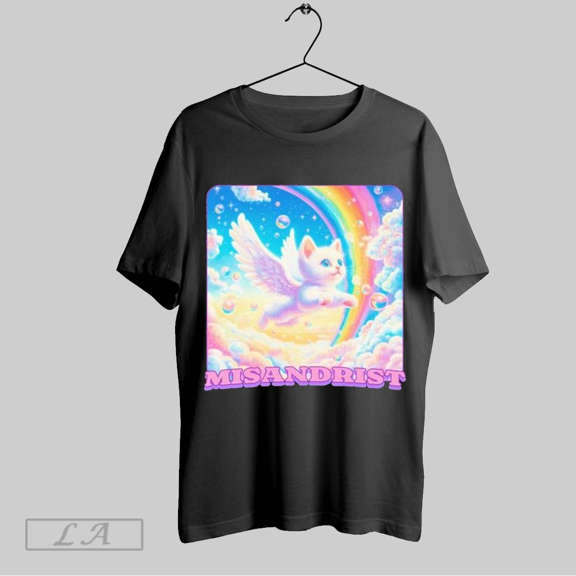 Top Misandrist Cat Wings Rainbow T Shirt
