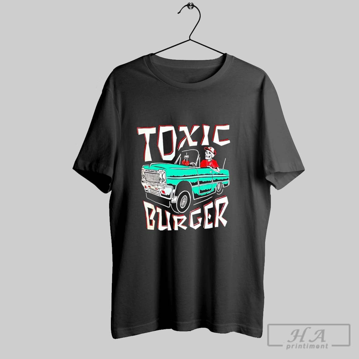 Toxic Burger Impala Skeleton Driving Classic Car Cartoon