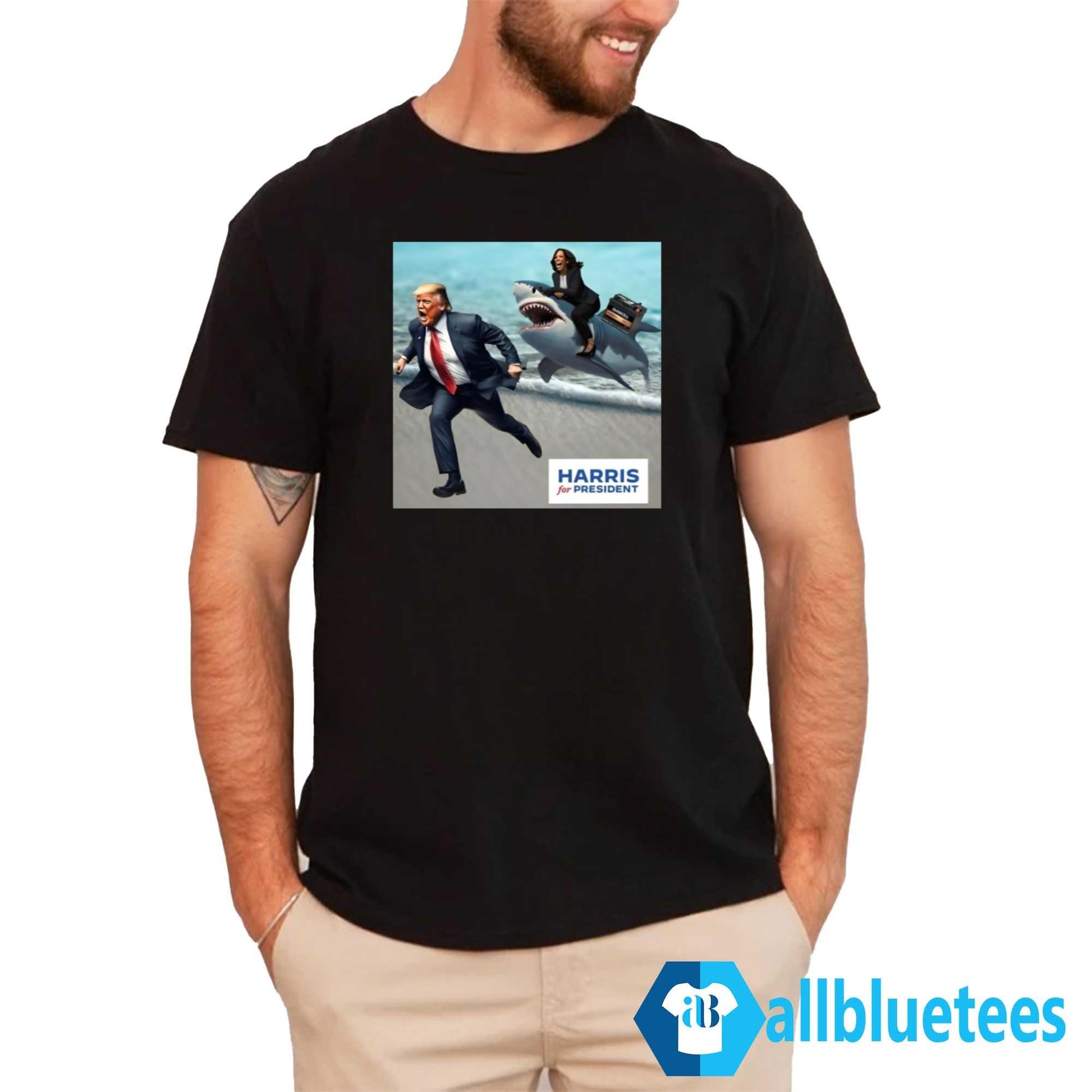 Trump And Kamala Harris Riding A Shark Shirt