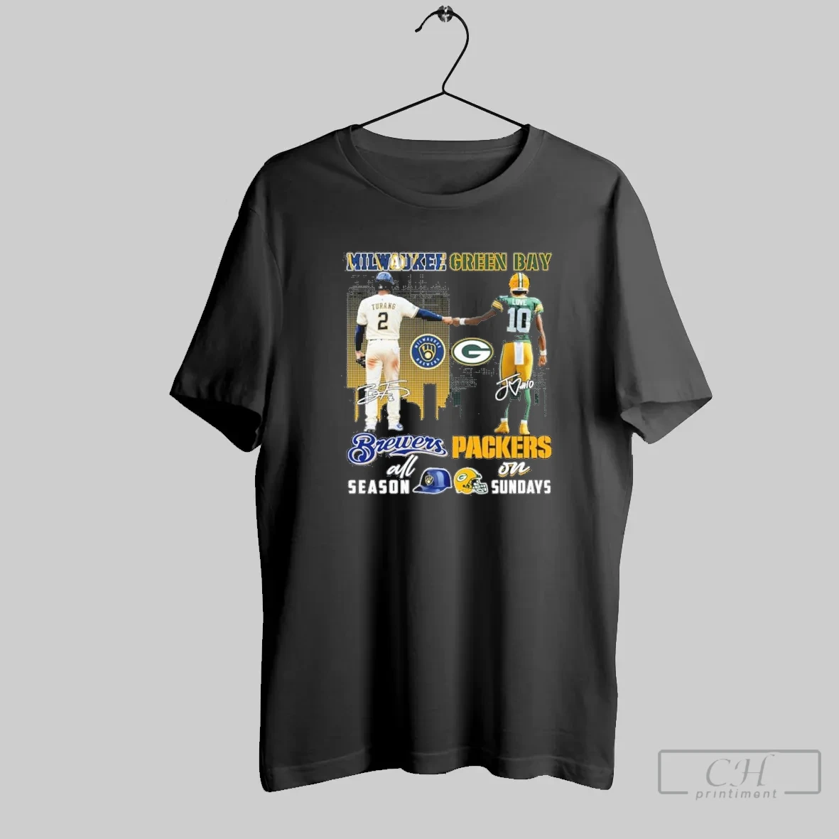 Turang Milwaukee Brewers All Season And Love Green Bay Packers On Sundays T Shirt