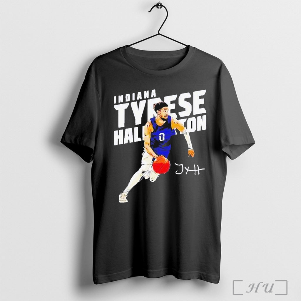 Tyrese Haliburton Indiana Pacers Slant Signed Signature T Shirt