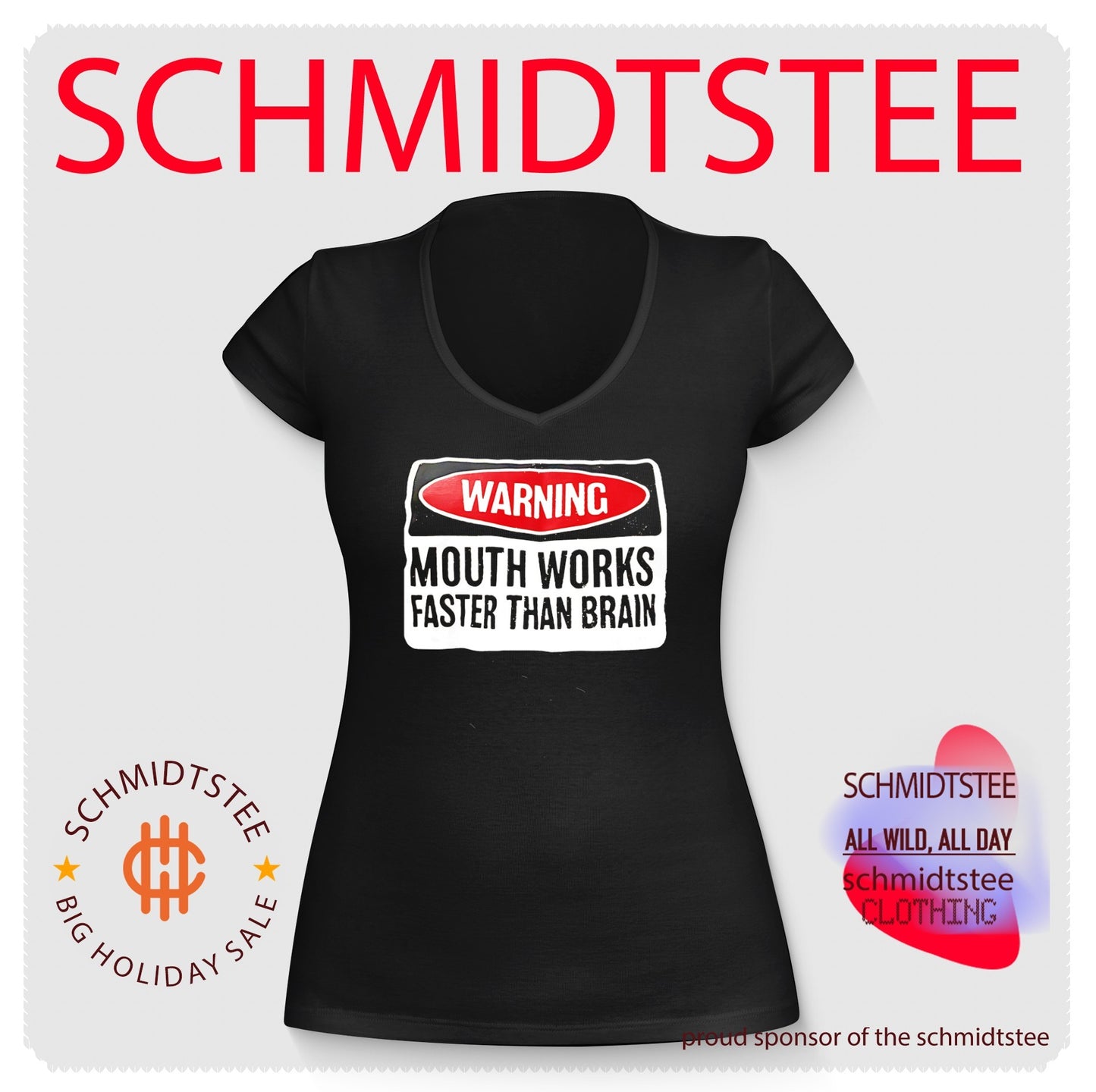 Warning mouth works faster than brain simple text shirt