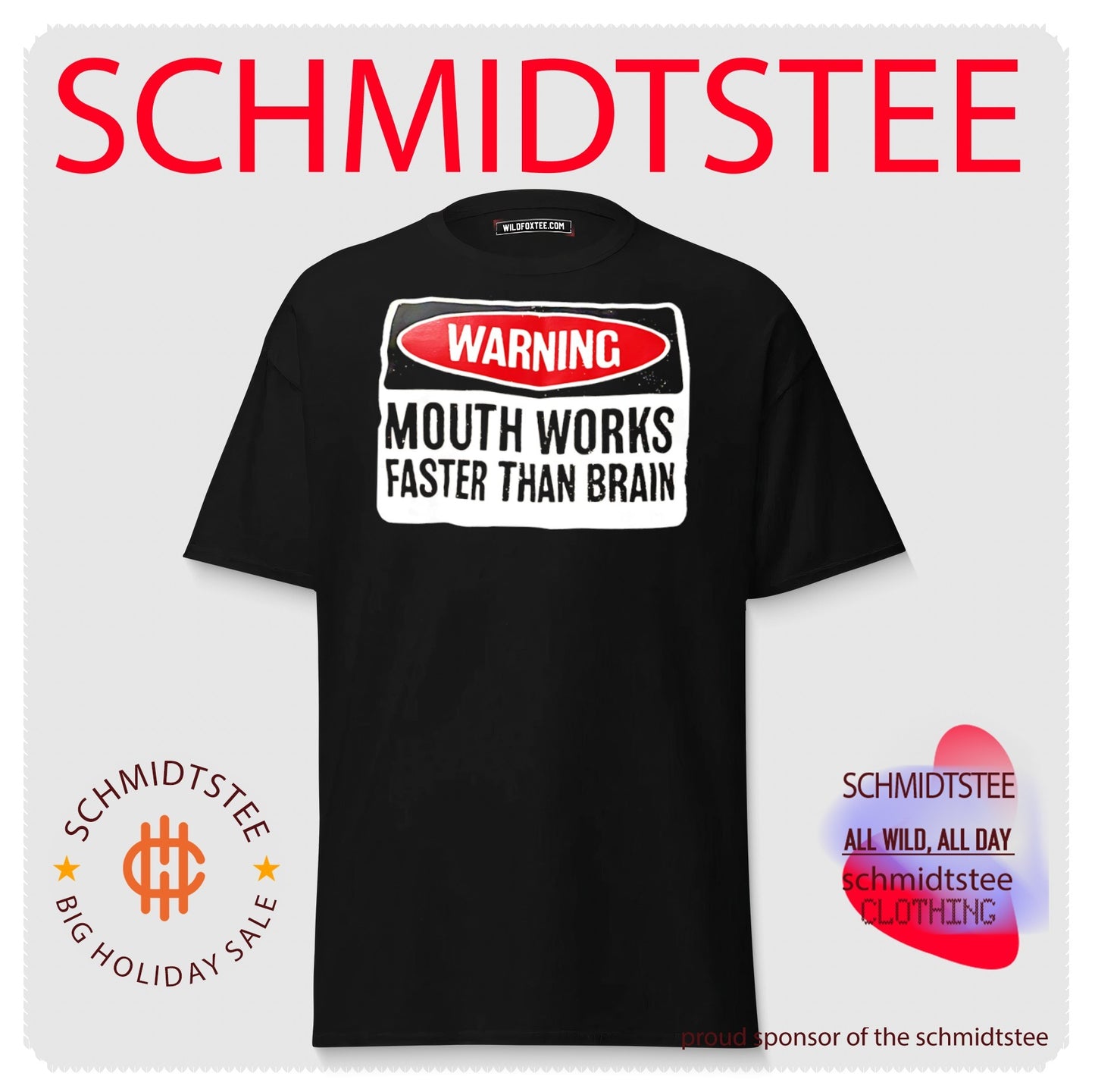 Warning mouth works faster than brain simple text shirt