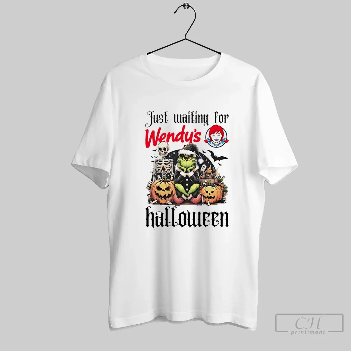 Wendys Grinch Just Waiting For Halloween Goth Graphic T Shirt