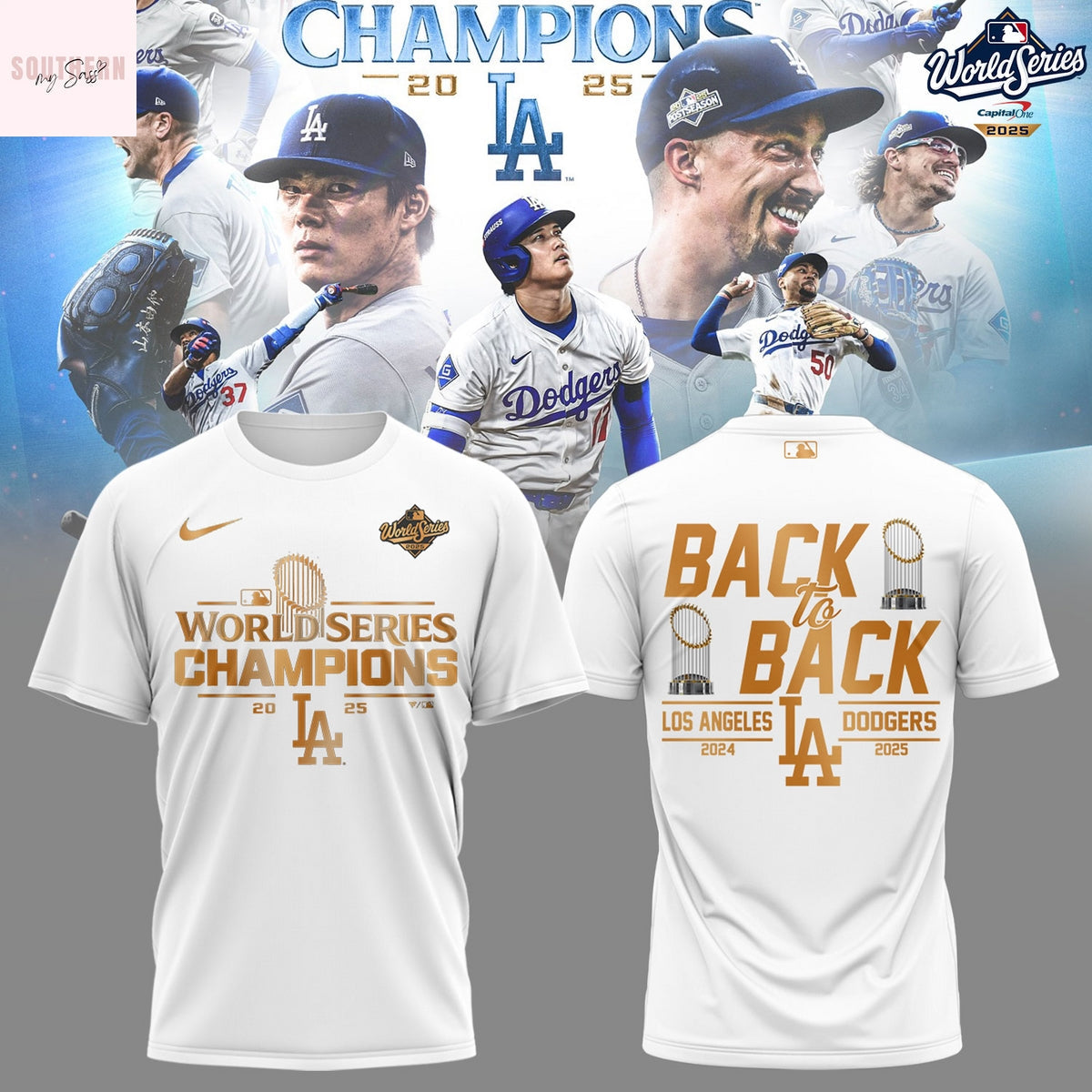 Back To Back Los Angeles Dodgers 2025 World Series 3D T-Shirt – White