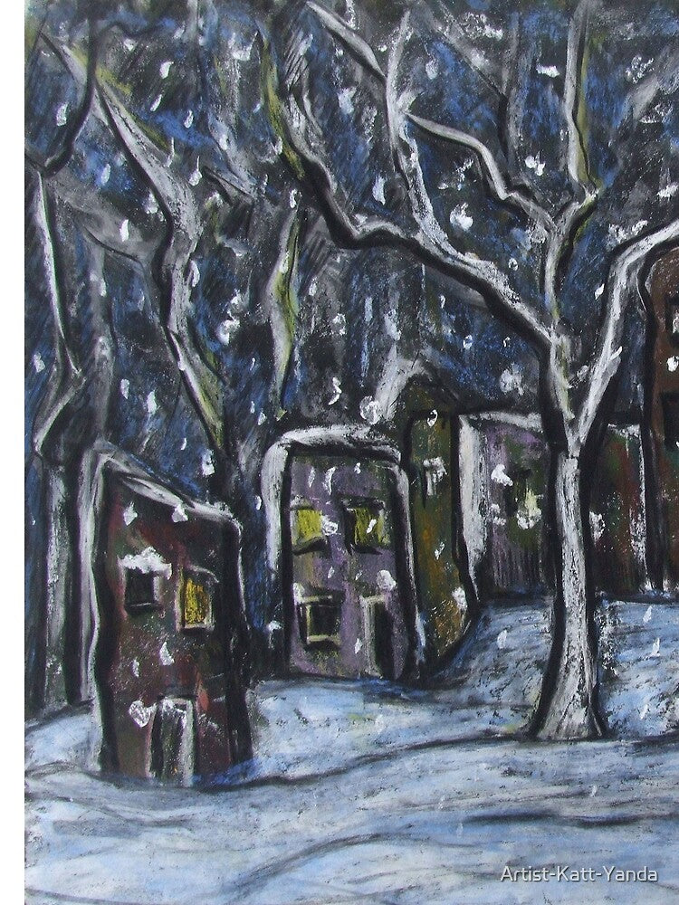 Peaceful Snowy Winter Night in the Woods Artwork by Katt Yanda by Artist-Katt-Yanda